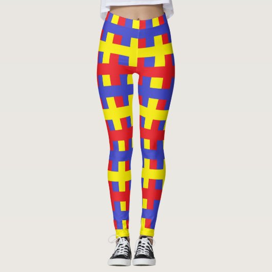 Abstract rood, blauw en geel leggings (Voorkant)