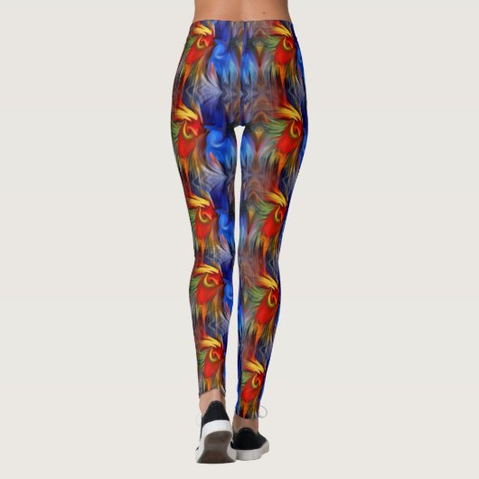 Abstract rood blauw geel en groen patroon leggings (Achterkant)