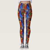 Abstract rood blauw geel en groen patroon leggings (Voorkant)