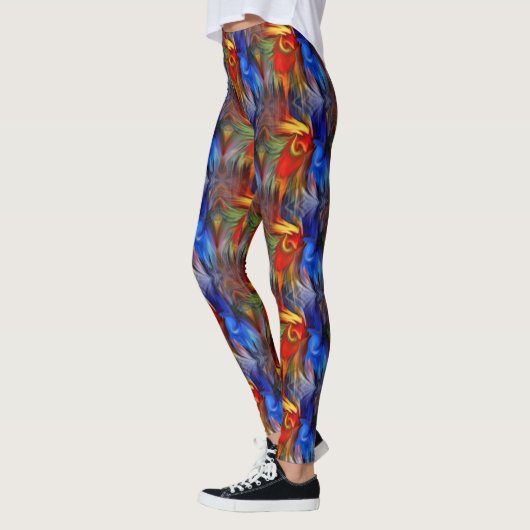 Abstract rood blauw geel en groen patroon leggings (Links)