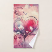 Abstract Rood Blauw Hartjes Fancy Handdoeken Set (Handdoek)