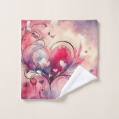 Abstract Rood Blauw Hartjes Fancy Handdoeken Set (Wasdoekje)