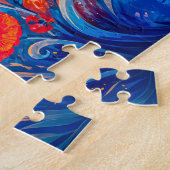 Abstract rood-blauw klaprozenveld met bijen legpuzzel (Zijkant)