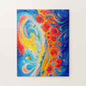Abstract rood-blauw klaprozenveld met bijen legpuzzel (Verticaal)