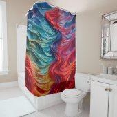 Abstract rood blauw oceaan golven douchegordijn (In situ)