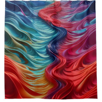 Abstract rood blauw oceaan golven douchegordijn