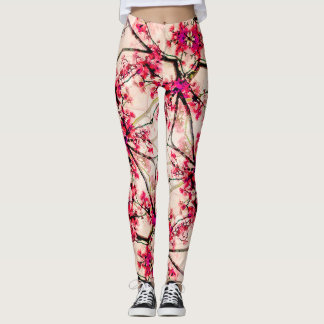 Abstract Rood Bloemen Naadloos Patroon Leggings