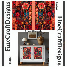 Abstract Rood Bloemen Quilt Stijl Decoupage L+R 14 Tissuepapier