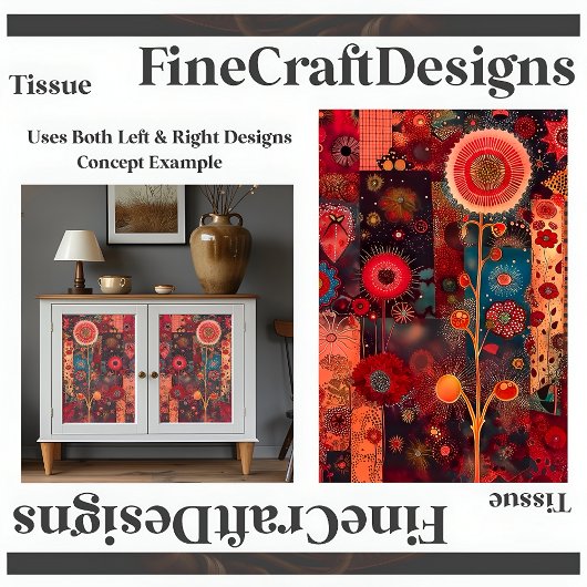 Abstract Rood Bloemen Quilt Stijl Decoupage Righ 1 Tissuepapier