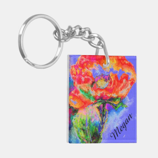 Abstract rood bloemenschilderij waterverf rood pap sleutelhanger (Voorkant Links)