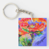 Abstract rood bloemenschilderij waterverf rood pap sleutelhanger (Voorkant)