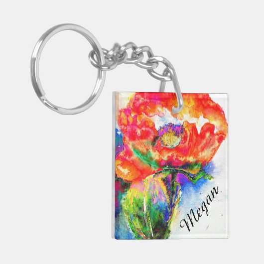 Abstract rood bloemenschilderij waterverf rood pap sleutelhanger (Voorkant Links)