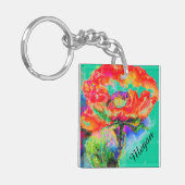 Abstract rood bloemenschilderij waterverf rood pap sleutelhanger (Voorkant Links)