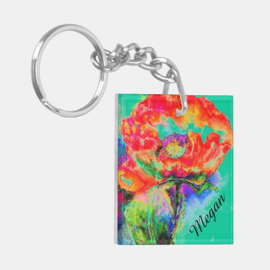 Abstract rood bloemenschilderij waterverf rood pap sleutelhanger (Voorkant Links)