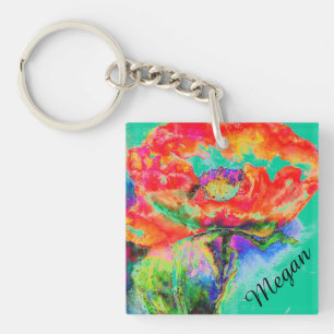 Abstract rood bloemenschilderij waterverf rood pap sleutelhanger