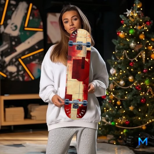 Abstract rood en beige geometrisch skateboarddek persoonlijk skateboard