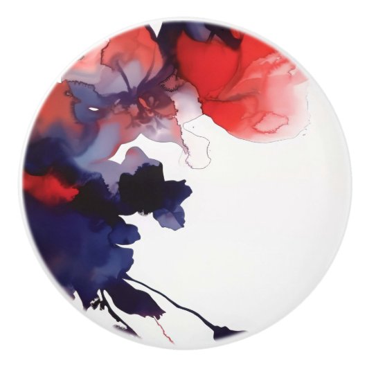 Abstract rood en blauw keramische knop (Voorkant)