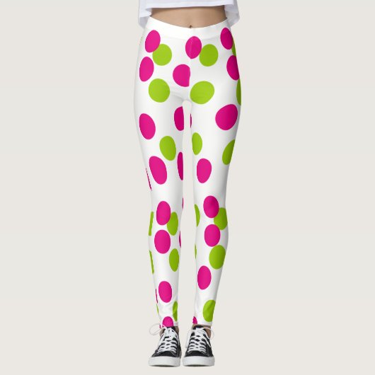 Abstract Rood en Blauw Patroon met Lijn en Stippen Leggings (Voorkant)