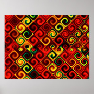 Abstract rood en geel patroon poster