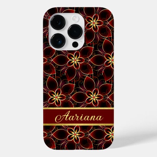 Abstract rood en goud naadloos bloemenmotief Case-Mate iPhone case (Achterkant)