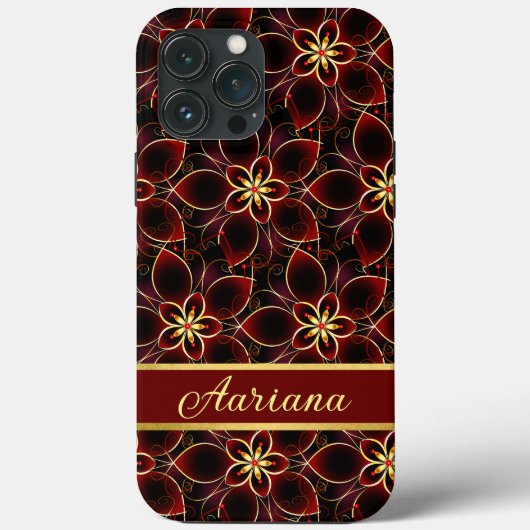 Abstract rood en goud naadloos bloemenmotief Case-Mate iPhone case (Achterkant)