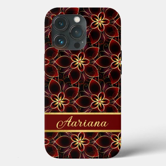Abstract rood en goud naadloos bloemenmotief Case-Mate iPhone case (Achterkant)