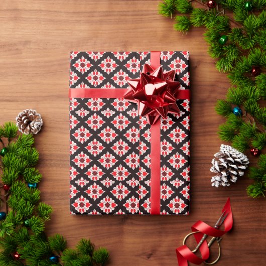 Abstract rood en wit bloemmotief cadeaupapier (Feestdagen Geschenken)