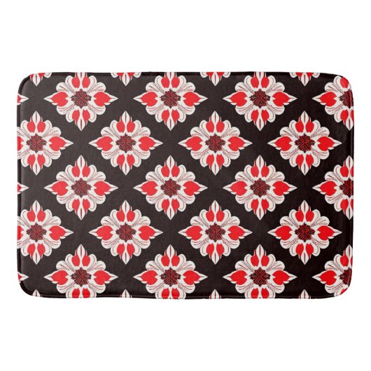 Abstract rood en wit bloempatroon badmat (Voorkant)