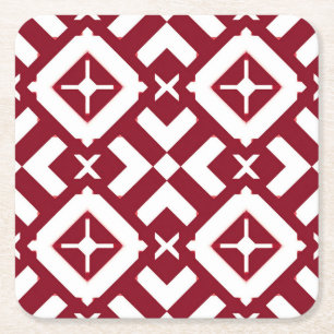 Abstract rood en wit geometrisch patroon kartonnen onderzetters