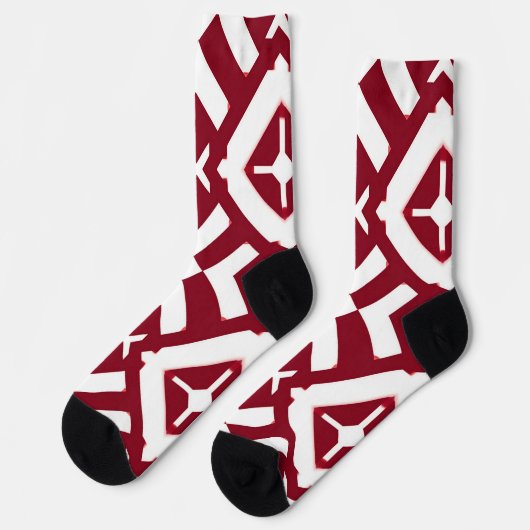 Abstract rood en wit geometrisch patroon sokken (Links)