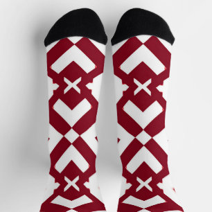 Abstract rood en wit geometrisch patroon sokken