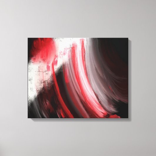Abstract rood en wit penseelstreken zwart canvas (Voorkant)