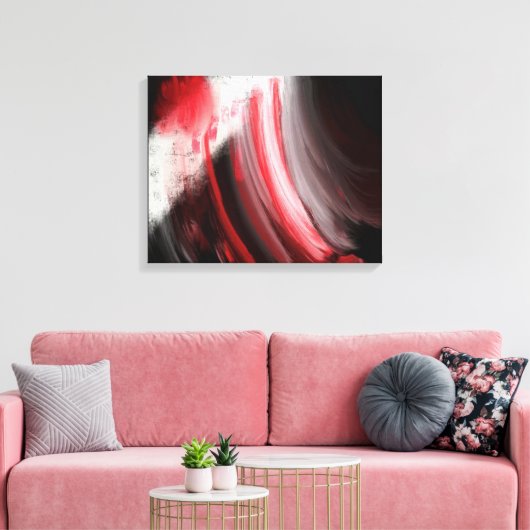 Abstract rood en wit penseelstreken zwart canvas afdruk (Insitu (Woonkamer))