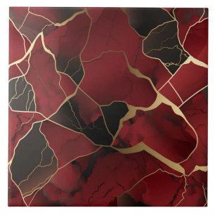 Abstract rood en zwart marmer effect tegeltje