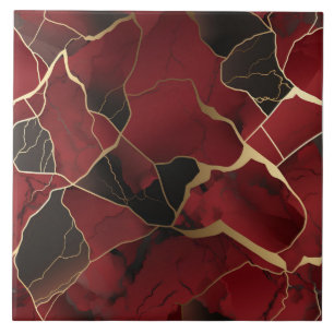 Abstract rood en zwart marmer effect tegeltje