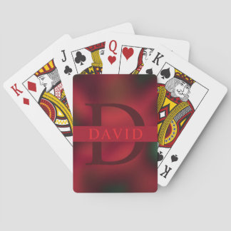 Abstract Rood en Zwart Monogram Naam Speelkaarten