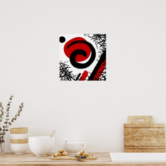 Abstract rood en zwart poster (Keuken)