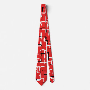 Abstract rood en zwart wit patroon stropdas