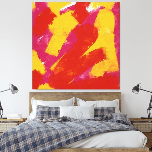 Abstract rood, geel en roze canvas afdruk (Insitu (Slaapkamer))