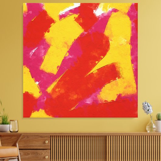 Abstract rood, geel en roze canvas afdruk (Insitu (Woonkamer))