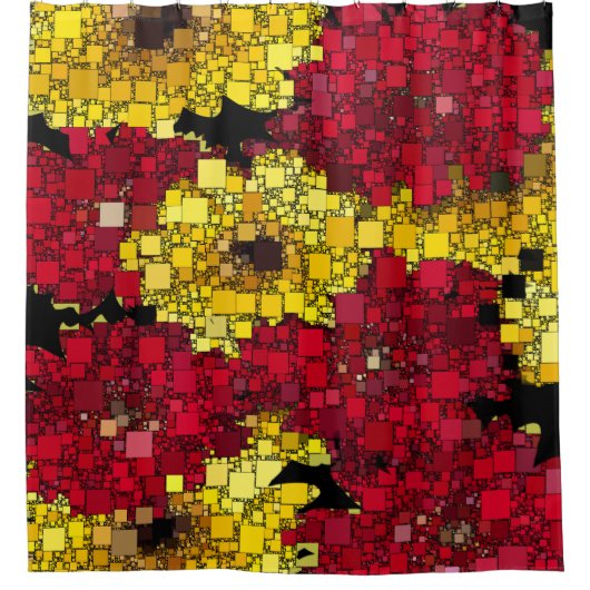 Abstract rood, geel, goudgeometrisch douchegordijn (Voorkant)