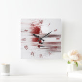 Abstract rood gezicht vierkante klok (Huis)