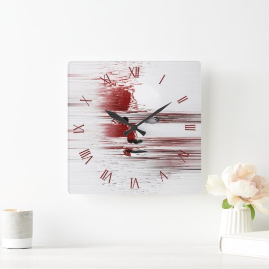 Abstract rood gezicht vierkante klok (Huis)