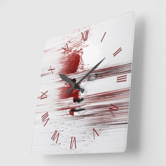 Abstract rood gezicht vierkante klok (Hoek)