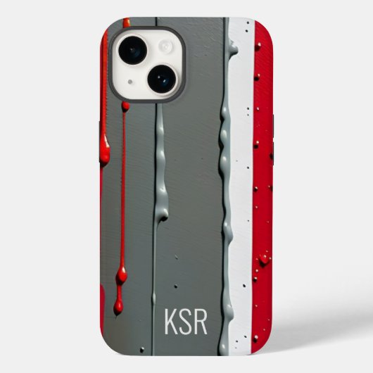 Abstract Rood & Grijs Dripping Paint Monogram Case-Mate iPhone Case (Achterkant)