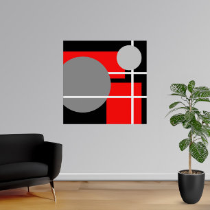 Abstract Rood Grijs Zwart Wit Poster