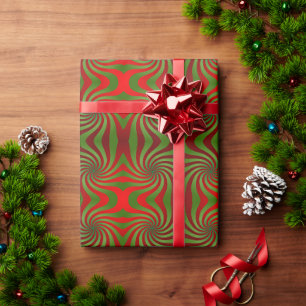 Abstract Rood Groen Draai Symmetrie Naadloos Patro Cadeaupapier