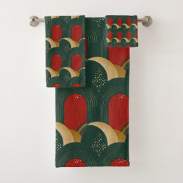 Abstract rood, groen en goud bad handdoek