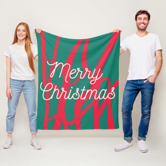 Abstract Rood Groen Gepersonaliseerd Prettig Kerst Fleece Deken (In situ)