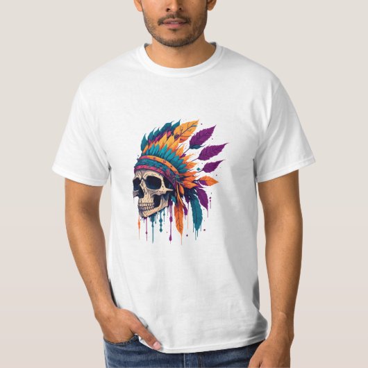 Abstract Rood Indisch SKull Kleur Splash Ontwerp T-shirt (Voorkant)